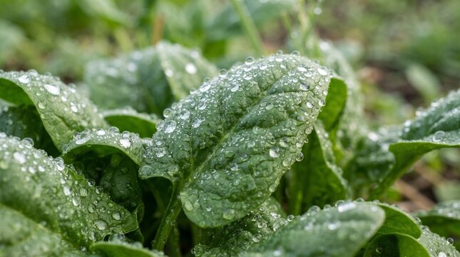 Dewy spinach leaves