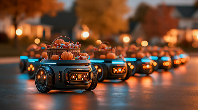 Autonomous Robots Delivering Candy Neighborhood Night