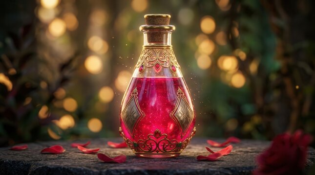 Beautiful special elixir drug potion in a glass bottle for video game items.