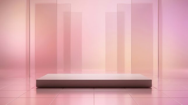 Abstract studio room background with pink gradient and podium.