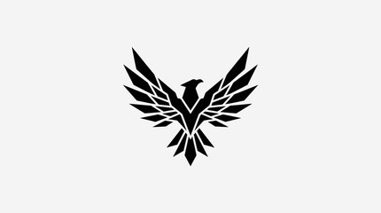 Fototapeta premium Black phoenix bird logo with spread wings