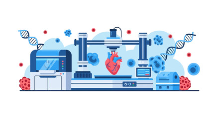 Obraz premium 3D Bioprinting Human Heart Medical Technology Concept Vector Illustration