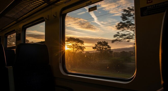 Train window sunset landscape