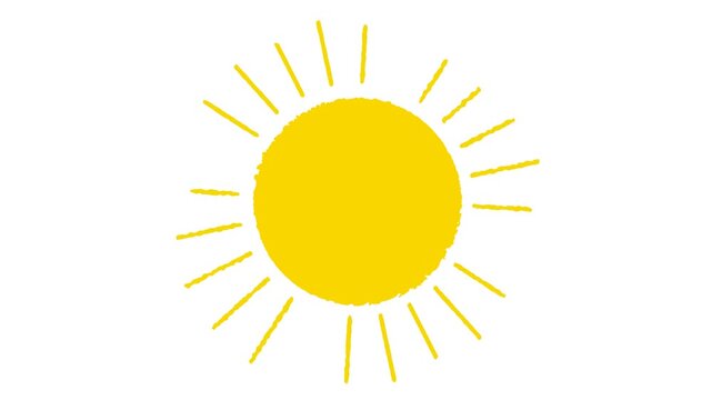 Hand drawn yellow sun animation on white background loop video clip