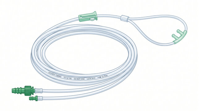 Clear nasal cannula oxygen tube with green connector