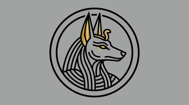 Egyptian god Anubis line art circular logo