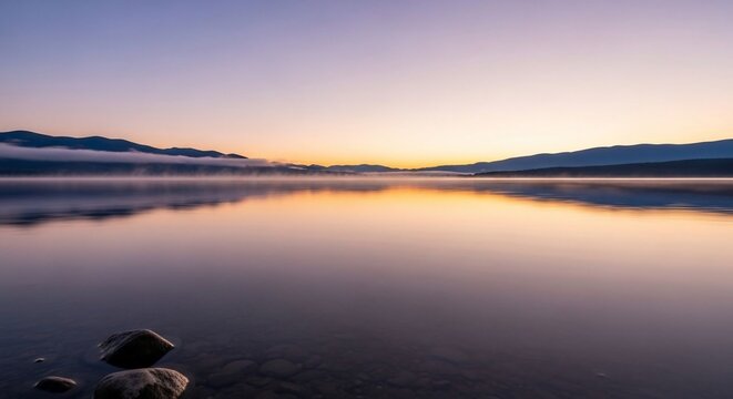 Tranquil lake landscape dawn