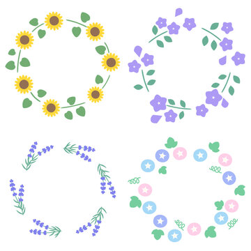夏の花の爽やかシンプル円形フレームセット