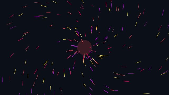 seamless abstract visual background featuring quantum energy implosion particle black hole with a vivid sunset color aesthetic. Ideal for VJ loops, video editing, presentations, technological overlays