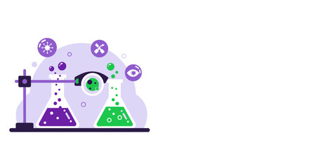 Fototapeta premium Scientific Laboratory Research Concept with Chemistry Flasks and Virus Icons Flat Vector Illustration