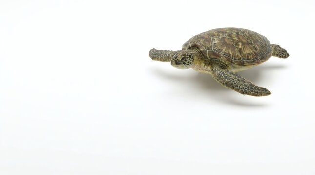 Sea turtle swimming gracefully in minimalist white background