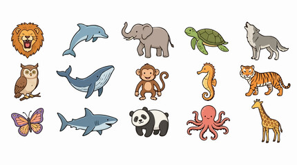 Obraz premium Set of cute cartoon animals and sea creatures collection.
