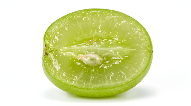 Macro of Green Grape Half with Seed Isolated on White Background