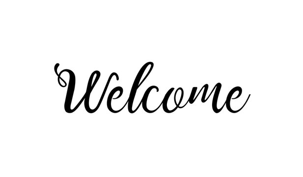 Welcome cursive typography text in black script on white background
