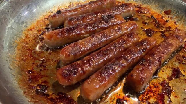 Sizzling Sausage Links Frying in a Skillet