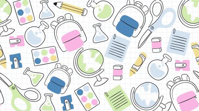 Back to School Overlay Animation &ndash; Colorful Education Graphics and School Elements in 4K