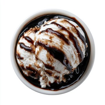 sugar kuromitsu ice cream with syrup drizzle isolated on white background