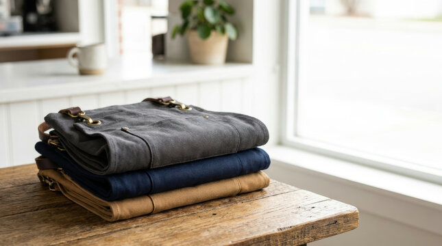 Folded clothing stack highlights labor shortage impact on garment production and consumer supply with subdued concern