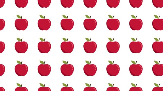 Repeating pattern of bright red apples arranged uniformly across white background flat graphic illustration style design
