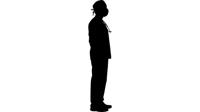 Silhouette of a person standing white background.
