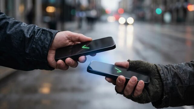 Peer to peer NFC transfer peer nfc transfer smartphone mobile city wet