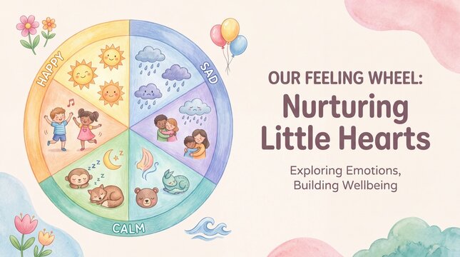 Children Feeling Wheel Watercolor Illustration for Kids Emotional Mental Health and Wellbeing Education