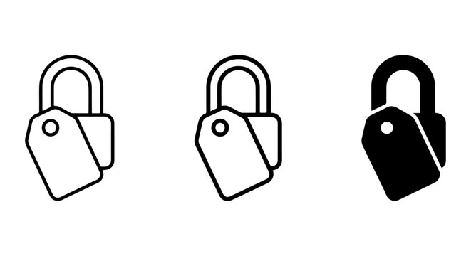 Security Lock Icons with Tags, Padlock Symbols for Protection, Safety and Access Control