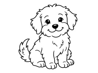 Fototapeta premium Cute Fluffy Puppy Coloring Page Outline Line Art Isolated on White Background