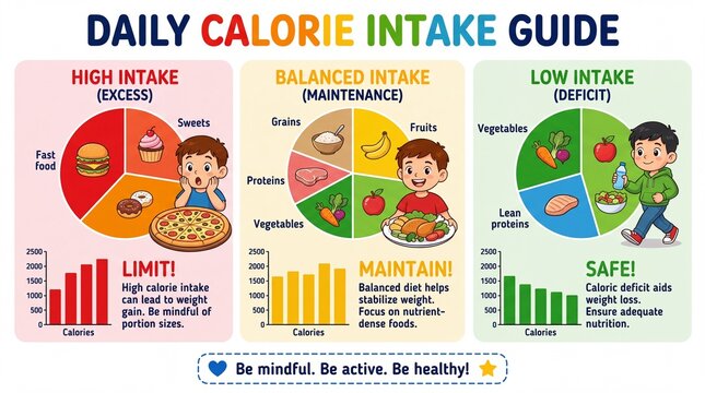 Daily Calorie Intake Guide Infographic Comparing High Balanced and Low Nutrition Levels