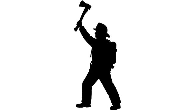 Lumberjack silhouette with axe on white background.