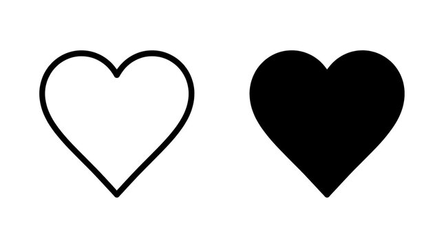 Heart icon set, outline and solid filled isolated on transparent background