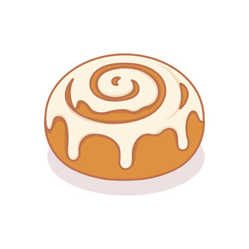 Sweet cinnamon roll pastry topped with creamy white glaze and a visible cinnamon swirl