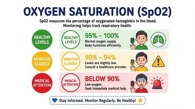 Oxygen Saturation SpO2 Levels Medical Infographic Chart for Respiratory Health Monitoring