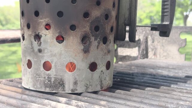 Grill charcoal starter burning 4k
