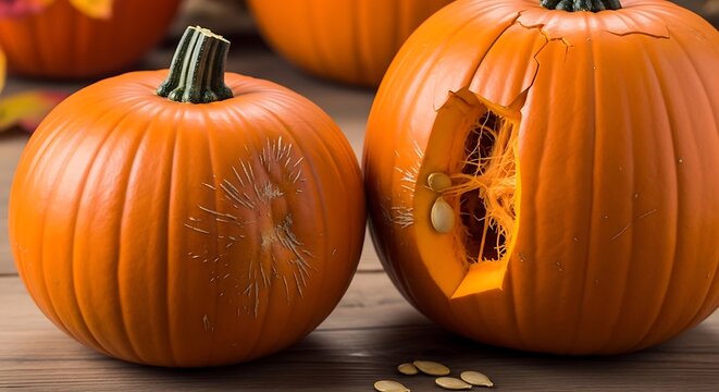 Fresh orange pumpkins for thanksgiving holiday celebration on rustic wooden