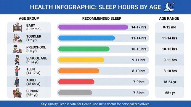 Health Infographic Showing Recommended Sleep Hours by Age Group Chart