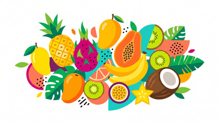 Naklejka premium Colorful Tropical Fruits Arrangement Flat Vector Illustration
