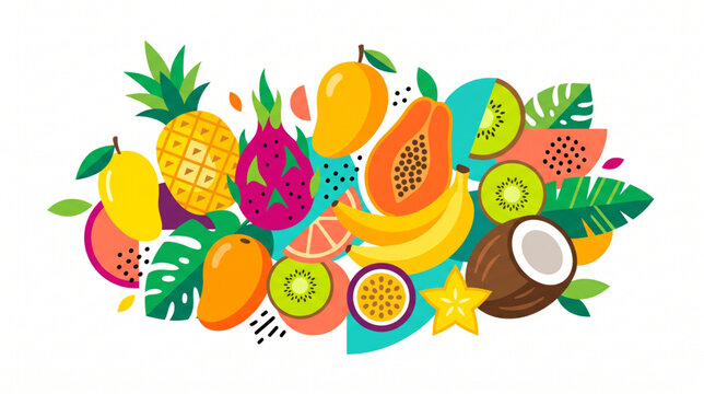 Colorful Tropical Fruits Arrangement Flat Vector Illustration
