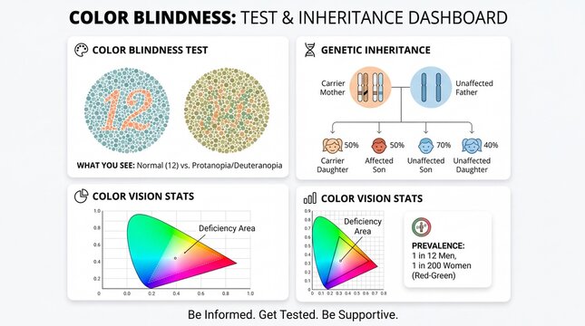 Medical Infographic for Color Blindness Test Genetic Inheritance and Vision Statistics