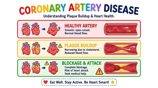 Medical Infographic of Coronary Artery Disease and Heart Health Education Illustration