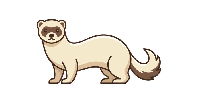 Cartoon illustration of a ferret standing on a white background
