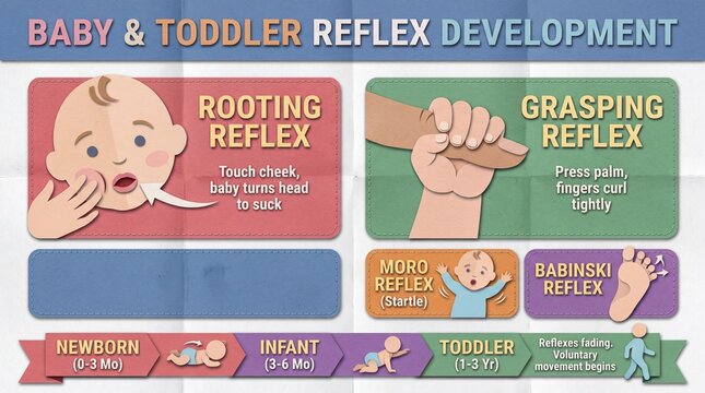 Educational Infographic of Baby and Toddler Reflex Development Stages for Parents and Medical Use