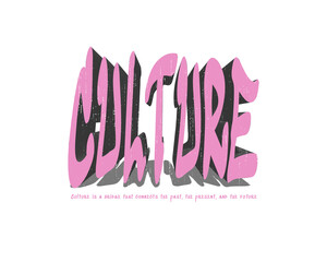 Modern conceptual artwork with distorted pink typography spelling “Culture,” reflecting transformation of past and present. © Bagas