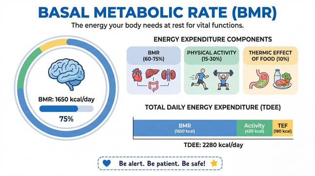Basal Metabolic Rate BMR and Total Daily Energy Expenditure TDEE Infographic for Health and Nutrition