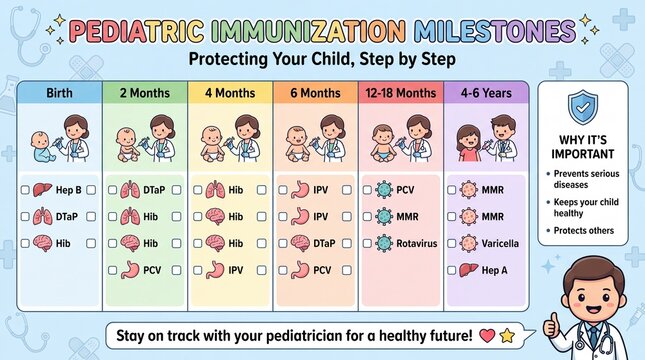 Pediatric Immunization Schedule and Child Vaccination Milestones Infographic for Healthcare
