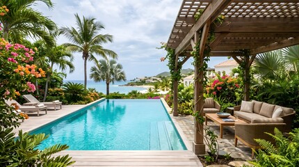 Fototapeta premium Luxurious Tropical Villa with Swimming Pool and Ocean View