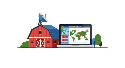Naklejka premium Smart Farming and Global Agriculture Logistics Tracking Flat Illustration