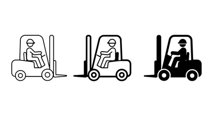 Naklejka premium Forklift Truck Icons Set, Warehouse Vehicle Vector Graphics, Industrial Machinery Symbols