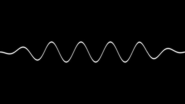Glowing neon sine wave animation: abstract audio frequency and digital signal pulse sound wave neon glow