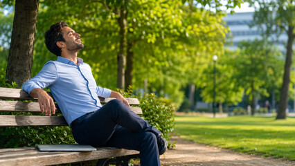 Obraz premium Office Worker Taking a Short Nature Break Outdoors
